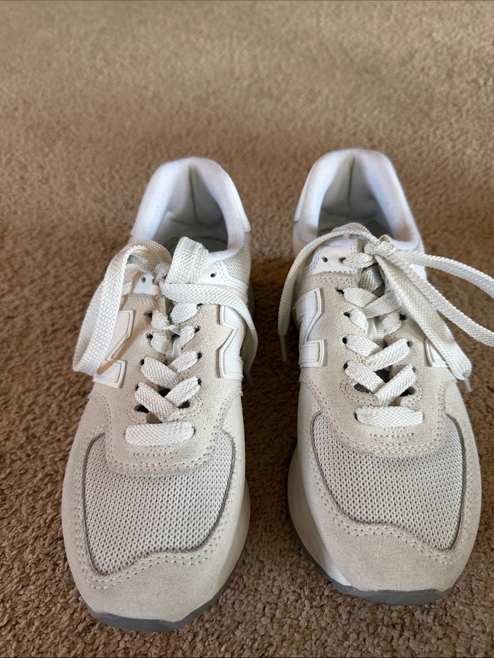 New Balance Off-White and Light Gray Platform Sneakers - Picture 2 of 6